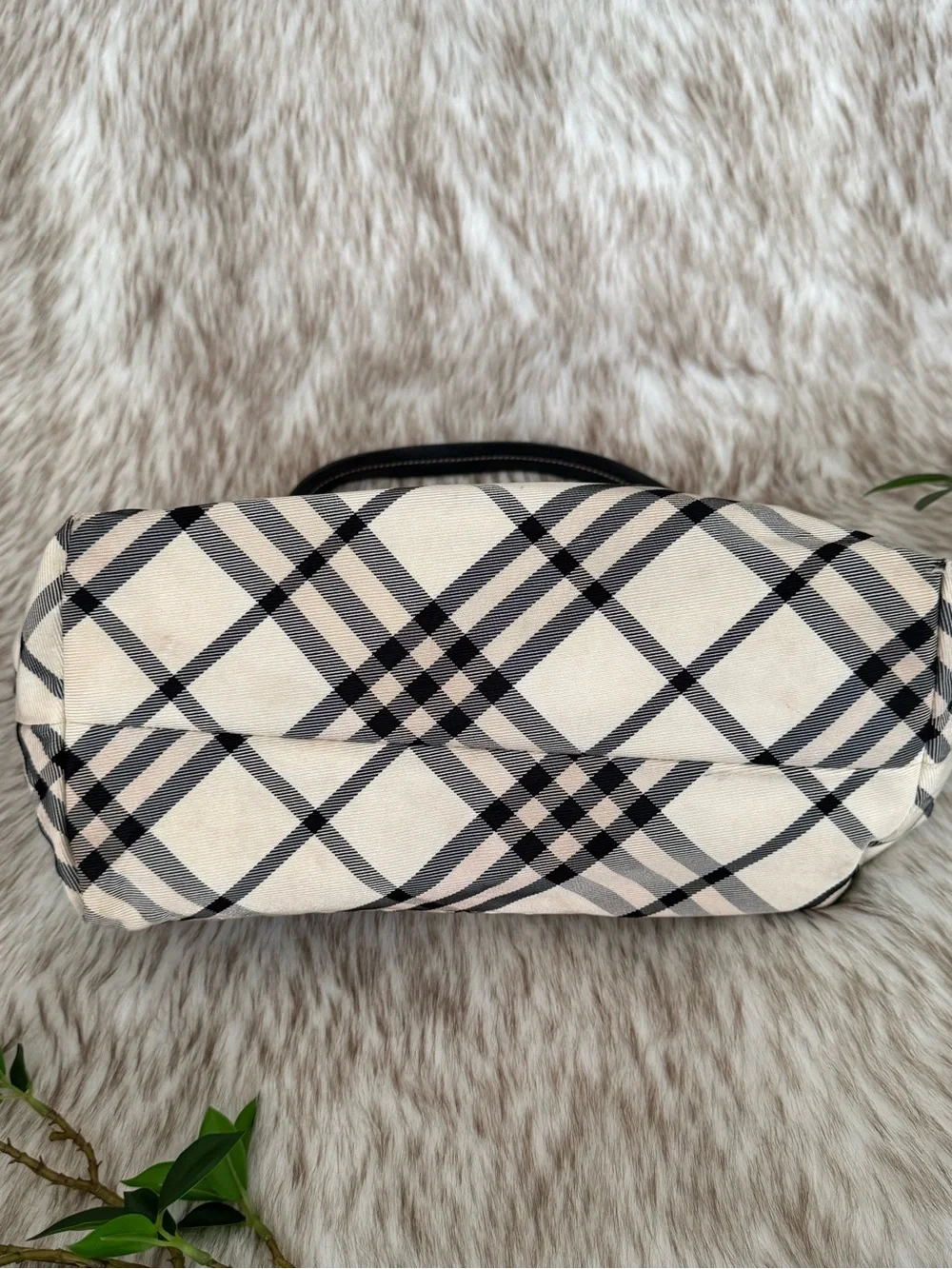 Vintage Burberry London Blue Label Black & Cream Check Shoulder Tote Bag